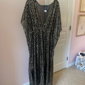 Swimsuits For All Black Maxi Dress with Gold Polka Dots